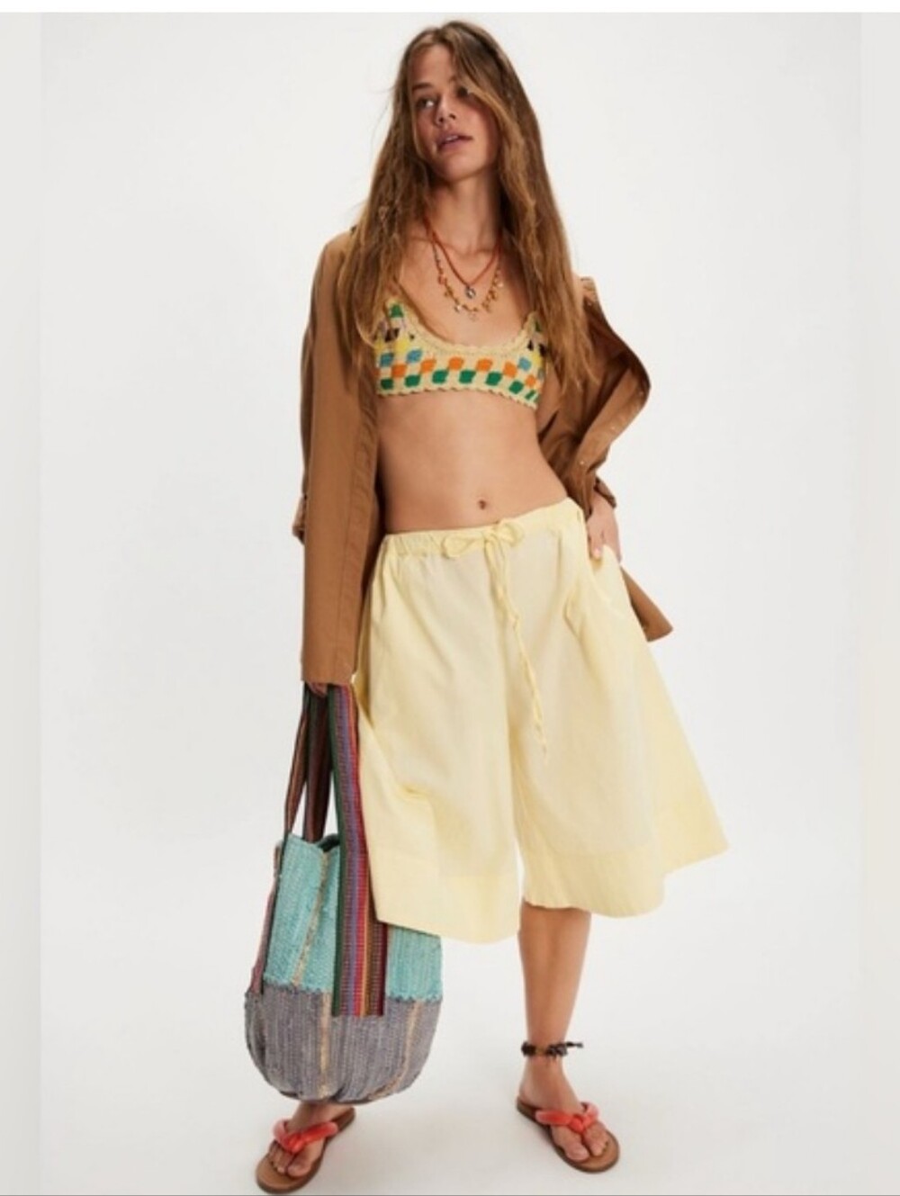 Free People Free-est Yellow Wide Long Cotton Flowy Shorts Womens Size Small